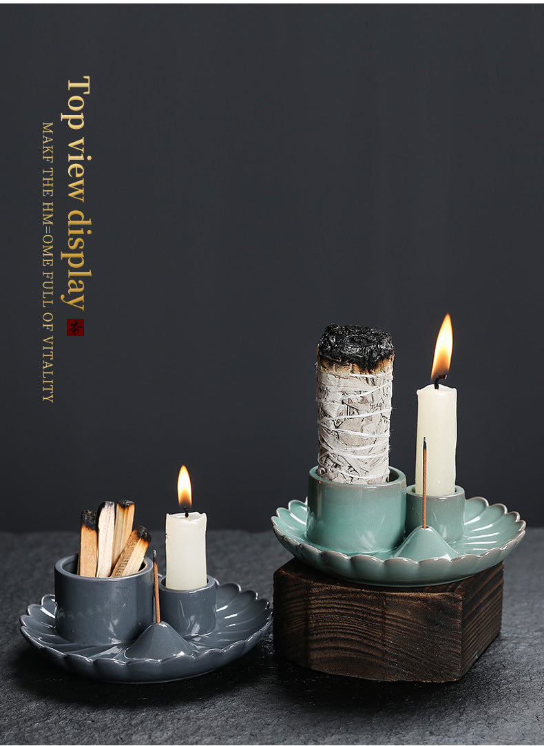 Peruvian Sacred Wood Tray Sage Tray Sacred Wood Stand Candle Holder Candle Tray Incense Burner Ceramic
