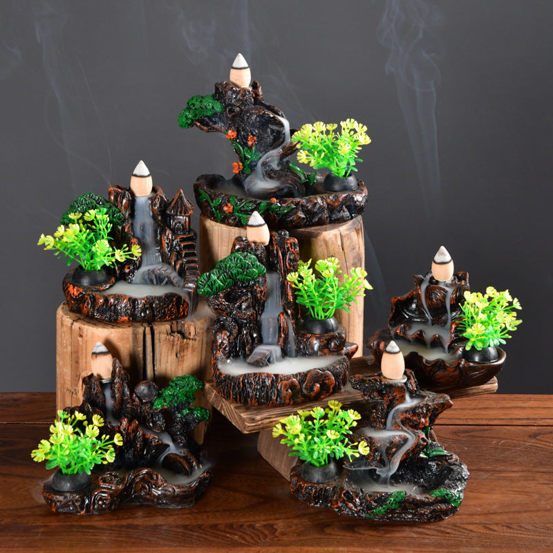 Zensoullab Resin Carving High Mountain Flowing Water Backflow Agarwood Stove Home Indoor Zen Sandalwood Incense Burner Tea Ceremony Decoration Zen Incense Burner