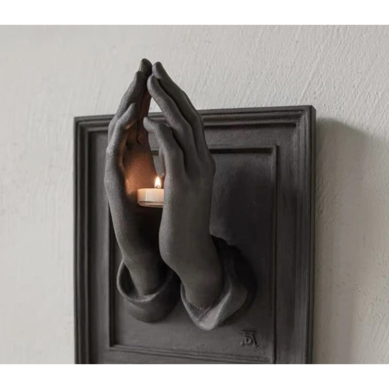 zensoullab Halloween Praying Hands Resin Ornament Wall Candle Holder Wall Hanging Decoration Pendant Home Statue Decoration Craft