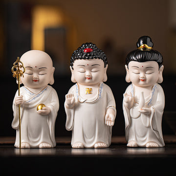zensoullab Chinese Ceramic Three Saints Shakyamuni Guanyin Ksitigarbha Desktop Ornaments Creative Living Room Small Ornaments Home Decorations