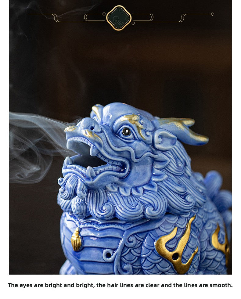 Zensoullab Creative Ceramic KIRIN Incense Coil Burner Home Indoor Auspicious Beast Incense Burner Sandalwood Agarwood Point Incense Box Desktop Incense Ceremony Decoration