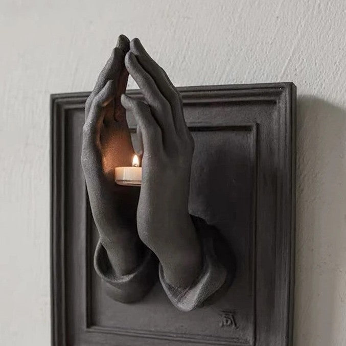 zensoullab Halloween Praying Hands Resin Ornament Wall Candle Holder Wall Hanging Decoration Pendant Home Statue Decoration Craft