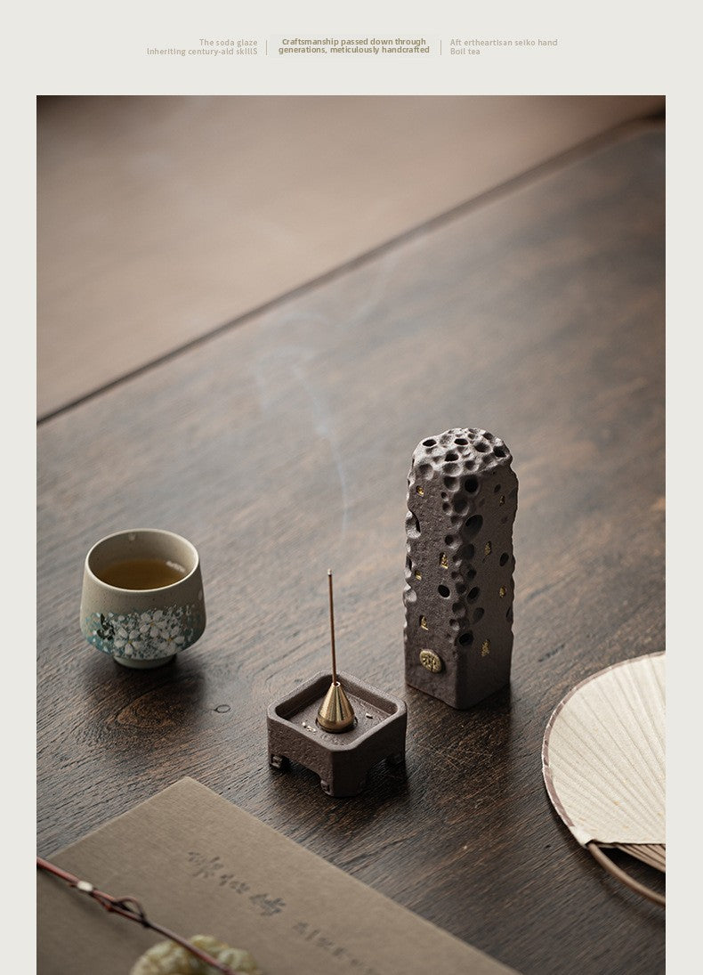 zensoullab Retro Zen Incense Burner Incense Holder Home Ceramic Covered Incense Stand Incense Tray Creative Aromatherapy Burner Incense Accessories