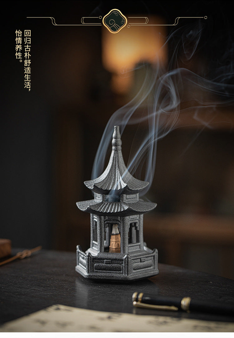 Zensoullab Creative Ceramic Hexagonal Pavilion Tower Incense Burner Home Indoor Incense Burner Zen Tea Room Incense Box Decoration the Machine of Incensing