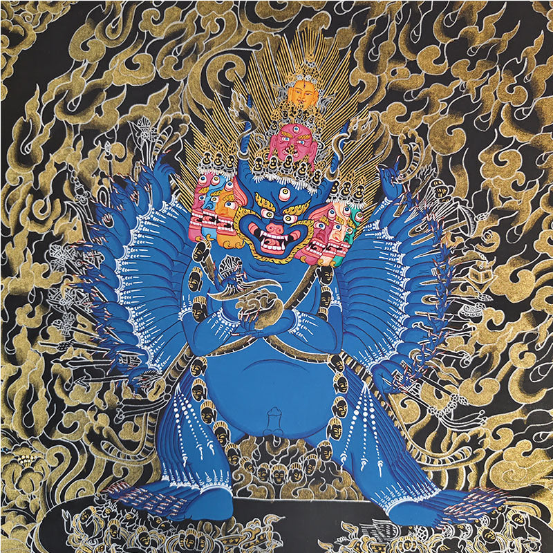 zensoullab Nepal Hand-painted Mahavairocana Thangka Yellow God of Wealth Manjushri Four-armed Guanyin Samantabhadra Green Tara Black Tang Entrance Hanging Painting