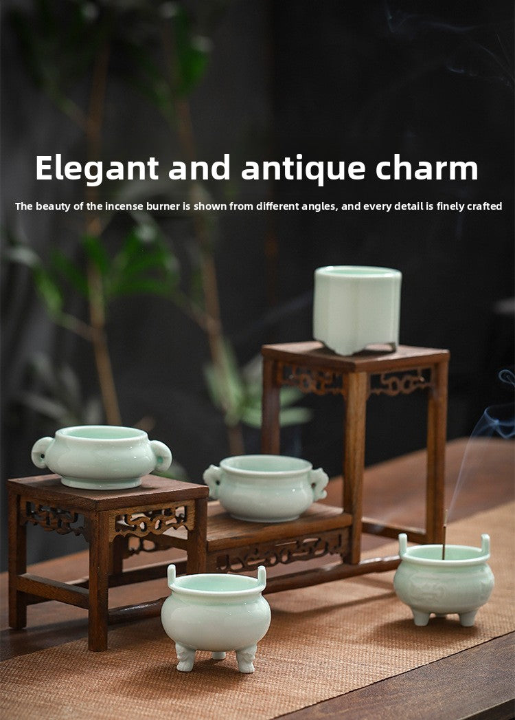 zensoullab Chinese Style Mini Ceramic Incense Burner Tea Room Home Worship Three-legged Incense Burner Portable Incense Holder Incense Ceremony Zen Small Ornament