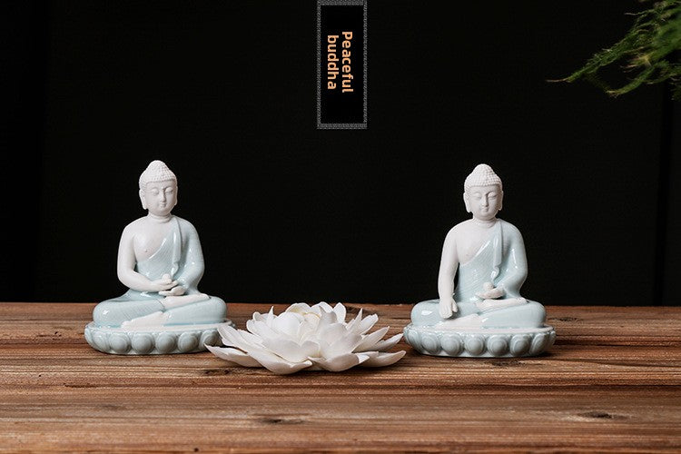 zensoullab Premium Dehua Ceramic Chinese Handmade Buddha Shakyamuni Amitabha Buddha Hall Home Entrance Decoration