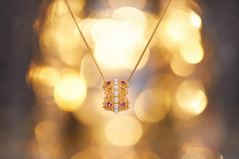 zensoullab S925 Sterling Silver Ancient Gold Necklace for Women Vintage Hollow National Trend Versatile Elegant Pendant Jewelry