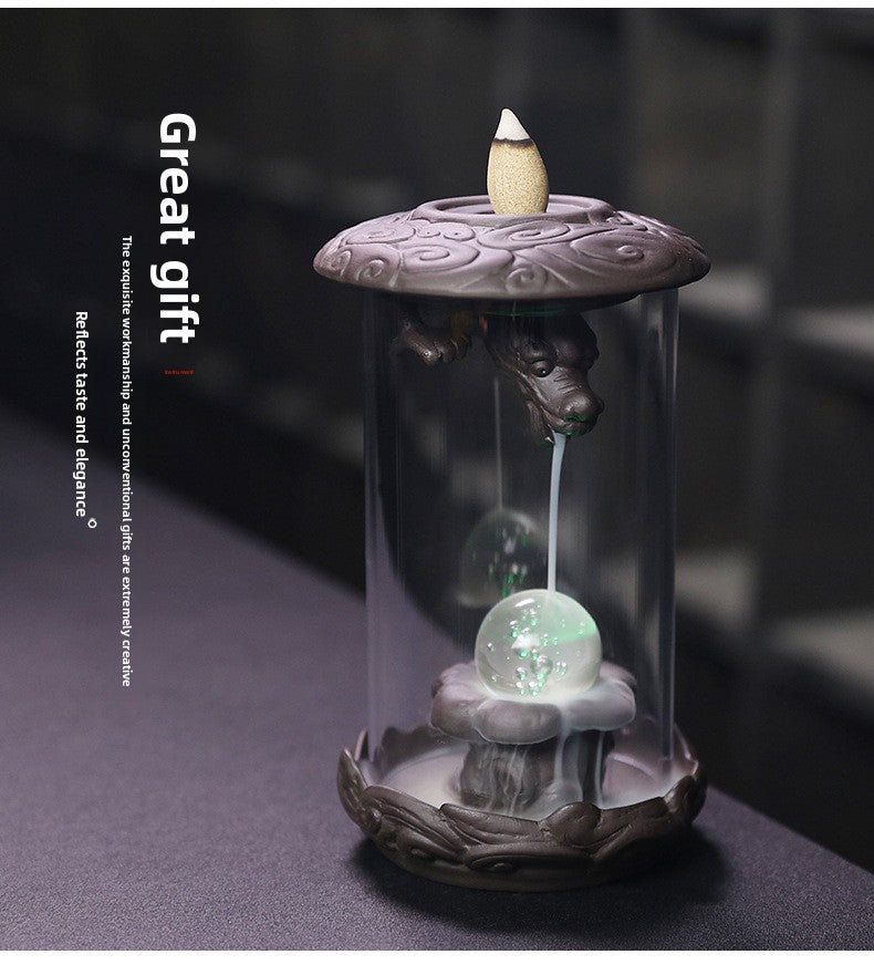 zensoullab New Purple Clay Dragon Backflow Incense Burner Creative LED Light Windproof Cover Dragon Backflow Incense Burner Home Decor Original