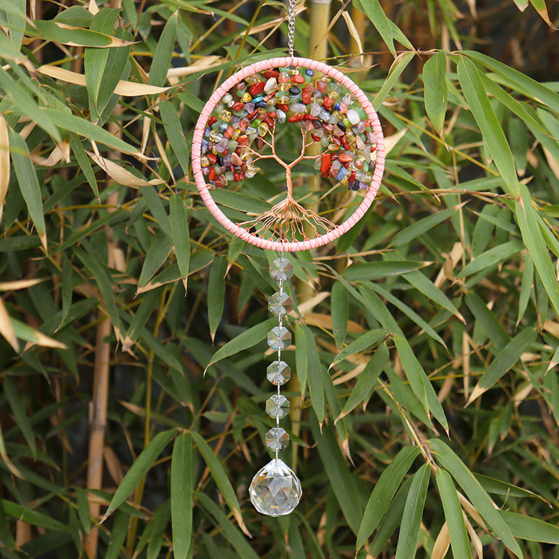 zensoullab Crystal Sun Catcher Car Hanging Woven Fortune Tree Life Tree Car Ornament Car Hanging Crystal Wind Chime Decoration