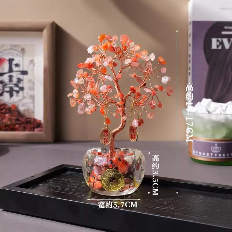 zensoullab Natural Yellow Crystal Money Tree Ornament Amethyst Wealth-Attracting Treasure Bowl Office Desk Decoration
