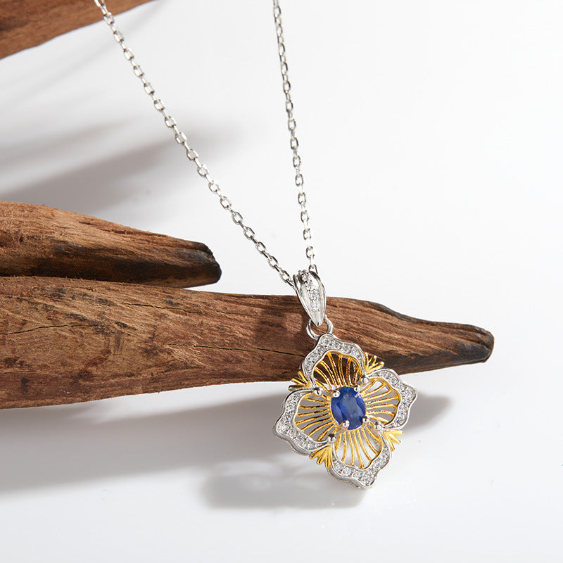 zensoullab Colorful Treasure Collarbone Chain S925 Sterling Silver Inlaid with Natural Sapphire Necklace for Women Light Luxury