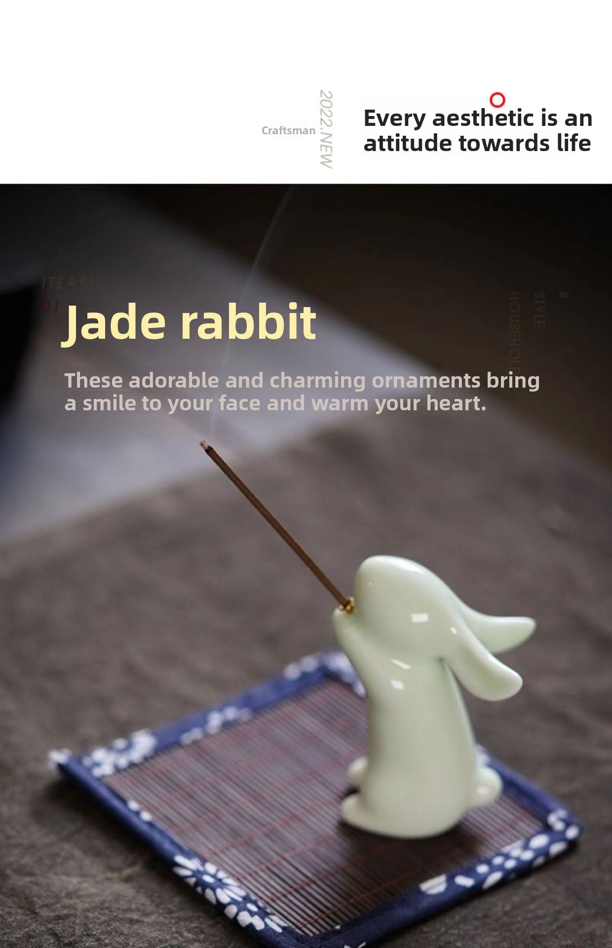 Zensoullab Creative Cute Little White Rabbit Ceramic Aromatherapy Stove Decoration Tea Ornaments Cover Living Room Home Incense Sandalwood Incense Stick Holder