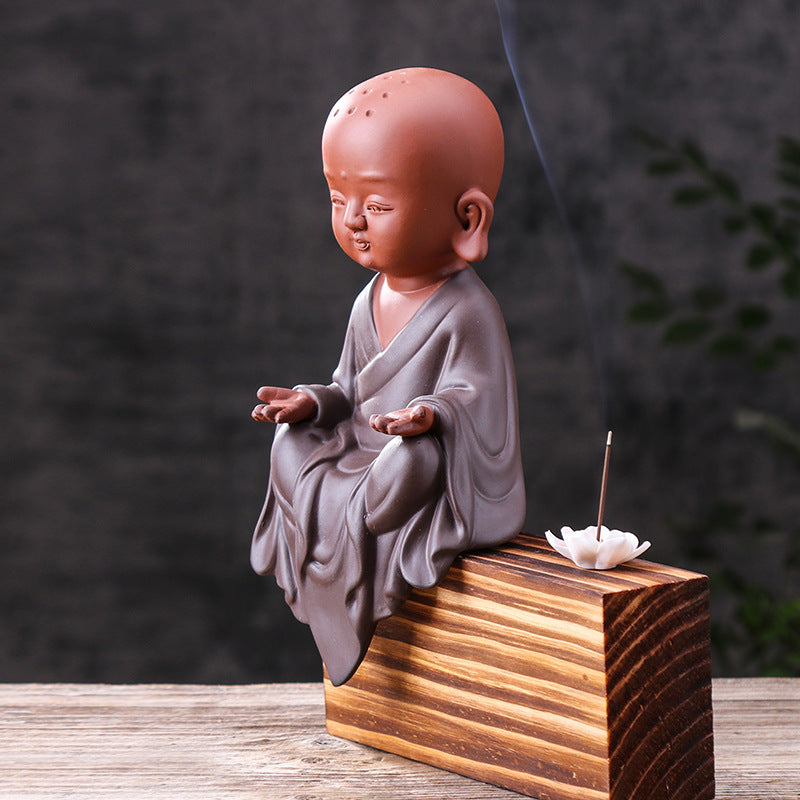 zensoullab Premium Ceramic Gift Monk Tea Pet Zen Purple Clay Little Monk Chinese Tea Ceremony Living Room TV Cabinet Entrance Decoration Ornament