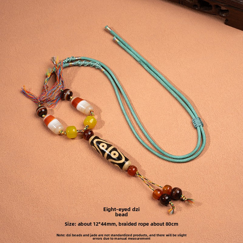 zensoullab Natural Yellow Nine-Eye Dzi Bead Necklace Taiwan Work Agate Pendant Unisex Couple Style Braided Necklace In Stock
