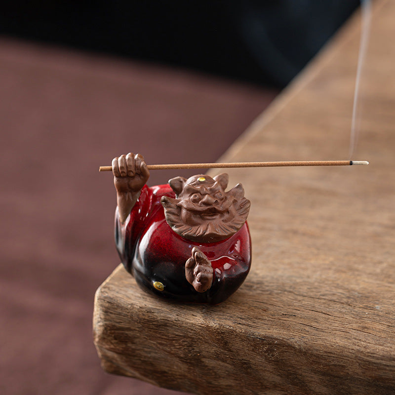 zensoullab Zhongkui Incense Holder Mini Creative Purple Clay Kiln Change Travel Aromatherapy Zhongkui Ornament Blessing Gift Incense Ceremony Gift Box Incense Burner