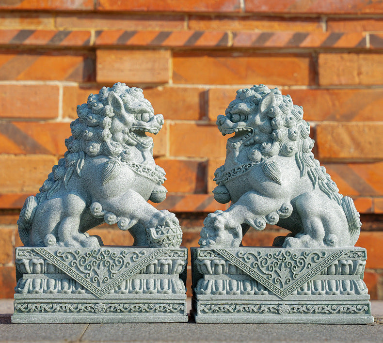 zensoullab 25cm Chinese Style Green Sandstone Lion Pair Tomb Front National Trend Ornament Auspicious Beast Creative Home Living Room Decoration