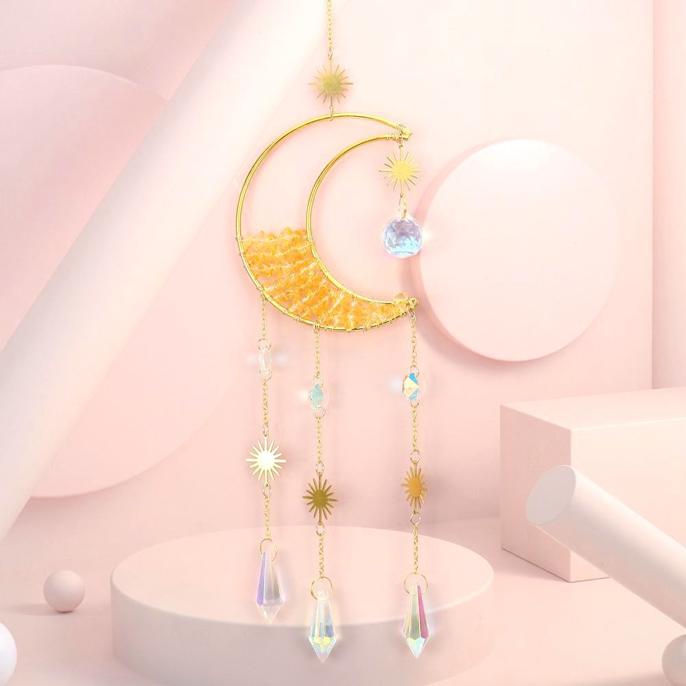Zensoullab Natural Crystal Gravel Moon Hourglass Sunshine Catcher Sun Catcher Lighting Wind Chimes Decorative Pendant