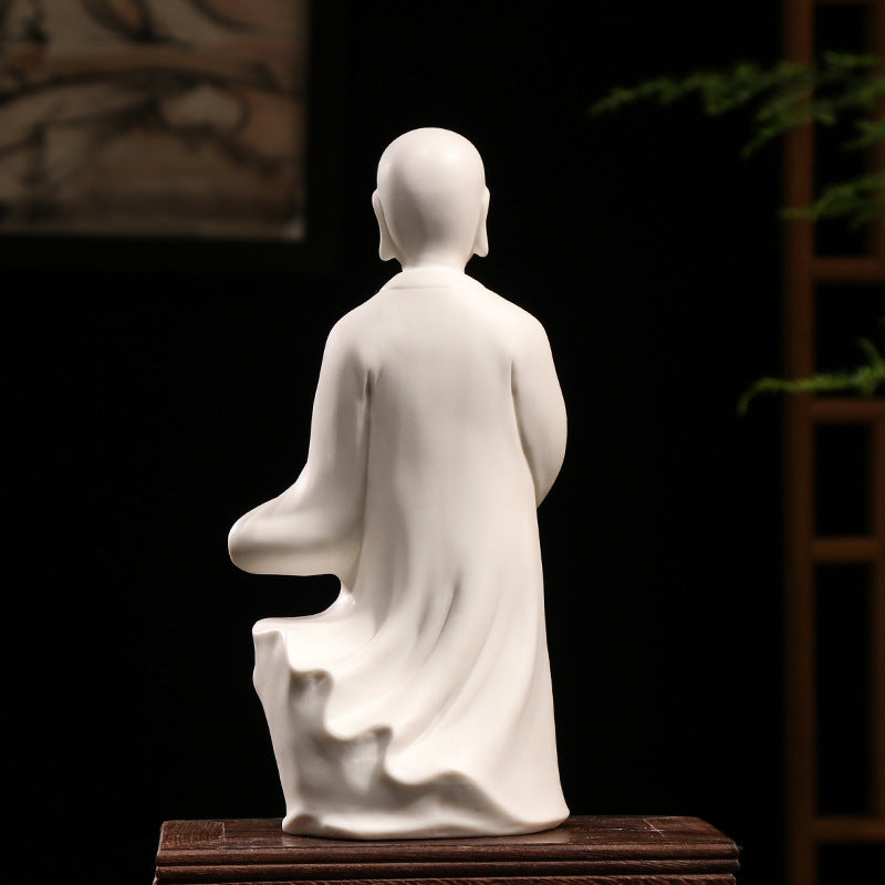 zensoullab Zen Style Dehua White Porcelain Little Monk Figurine Ceramic Little Novice Little Buddha Figure New Chinese Style Living Room Entrance Decoration