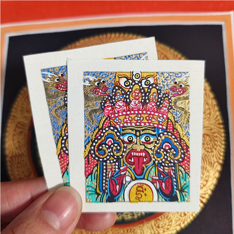 zensoullab Nepal Hand-painted Zaki Ram Female God of Wealth Rejong Tibetan Thangka Painting Core God of Wealth Card Amulet Portable
