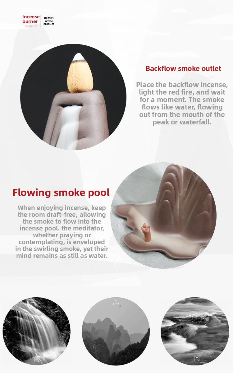 zensoullab Creative Purple Clay Backflow Incense Burner Home Sandalwood Coil Incense Burner for Worship Ceramic Living Room Incense Burner Tea Ceremony Buddhist Supplies