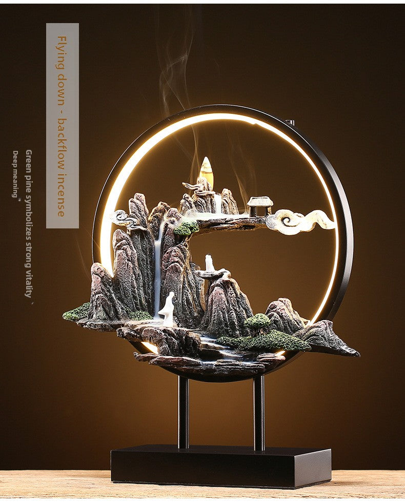 zensoullab Zen Style Chinese Mountain Water Backflow Incense Burner Lamp Ring Creative Home Sandalwood Agarwood Indoor Aromatherapy Ornament