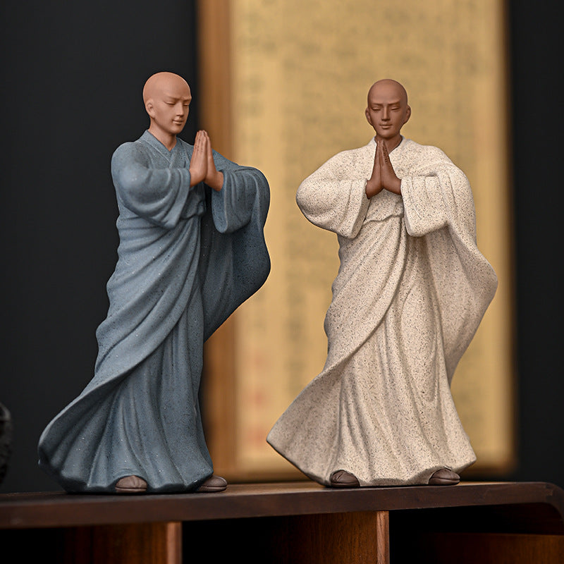 zensoullab New Chinese Style Purple Clay Little Monk Figurine Zen Ceramic Figure Living Room Tea Table Tea Pet Decoration Fish Tank Rockery Landscaping
