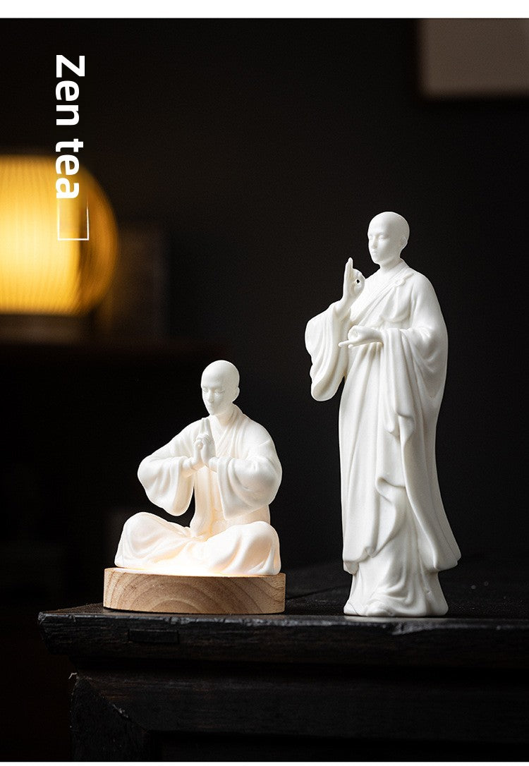 Zensoullab Zen Ceramic Monk Chinese Household Living Room Hallway Ornaments Monk Desktop Craft White Porcelain Character Decorations
