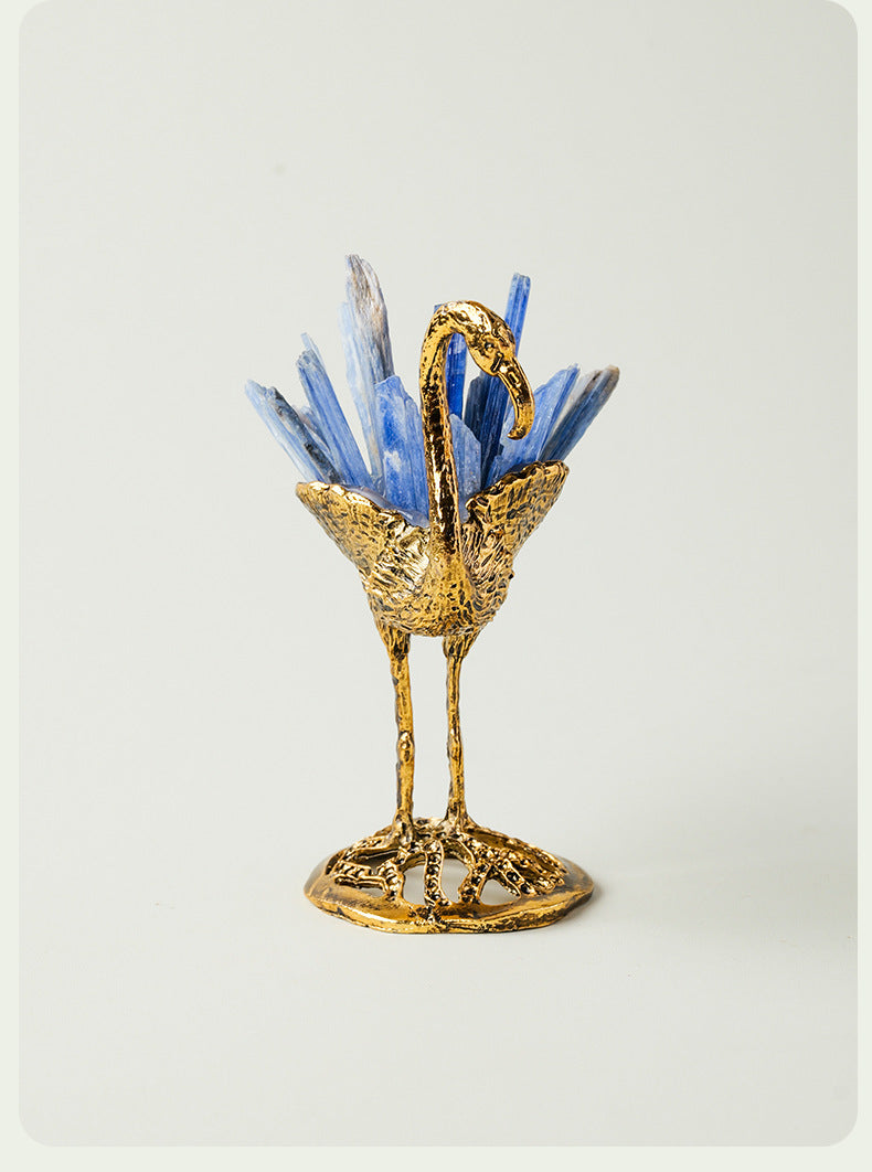 zensoullab Natural Kyanite Flamingo Ornament Kyanite Cluster Alloy Small Animal Crystal Craft Home Decoration