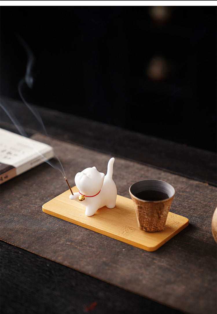 zensoullab Cute Forbidden City Kitten Ceramic Incense Holder Aromatherapy Burner Ornament Soft Healing Tea Table Tea Pet Indoor Incense Burner