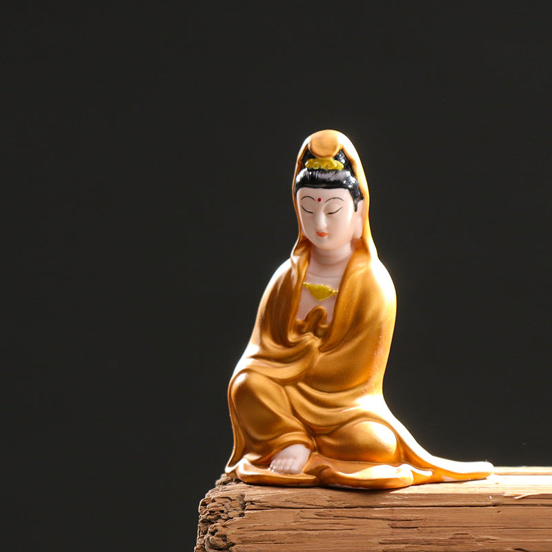 Zensoullab Ceramic Guanyin Bodhisattva Buddha Statue for Home Worship, Entrance Hall, Guanyin for Peace, Car-mounted Chinese-style Home Decoration