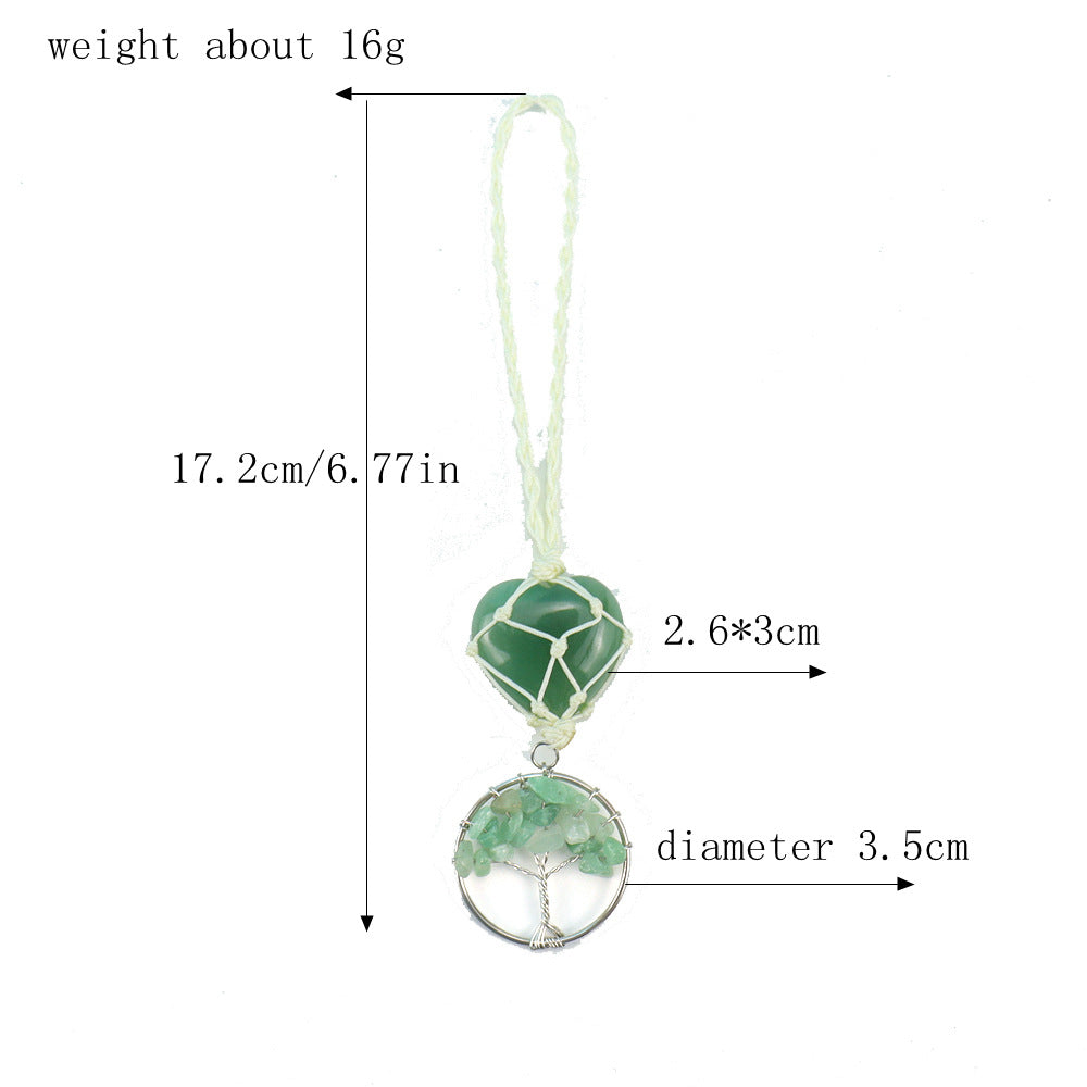 zensoullab Natural Crystal Heart-shaped Woven Net Bag Tree of Life Pendant Car Hanging Bag Accessories