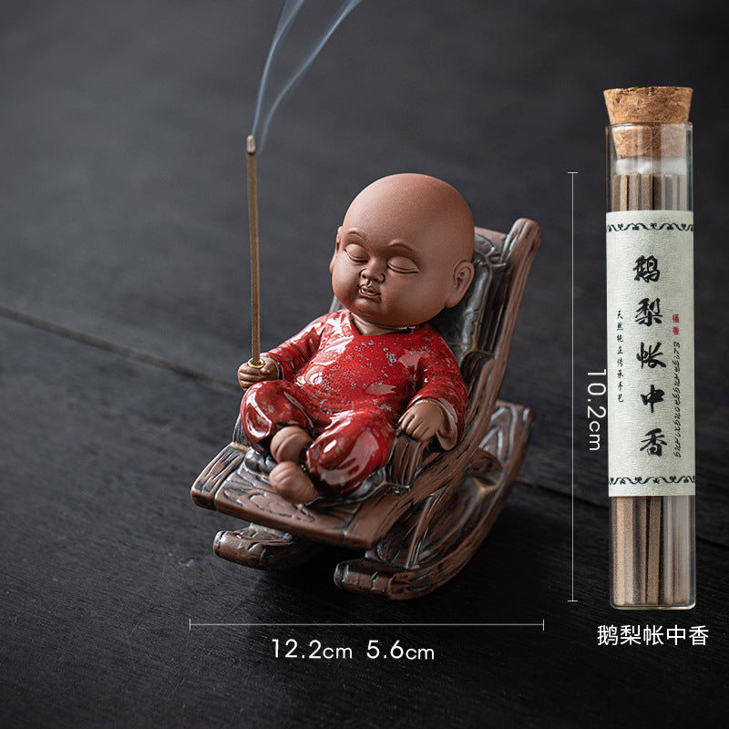 zensoullab Rocking Chair Little Monk Incense Burner Creative Incense Holder Zen Tea Room Aromatherapy Burner Ornament Incense Holder Craft