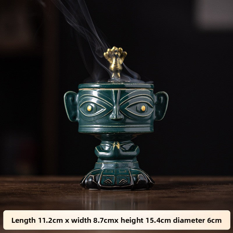 zensoullab Vintage Ceramic Cultural Creative Sanxingdui Incense Burner Home Indoor Sandalwood Burner Incense Burner Incense Supplies Aromatherapy Burner Ornament