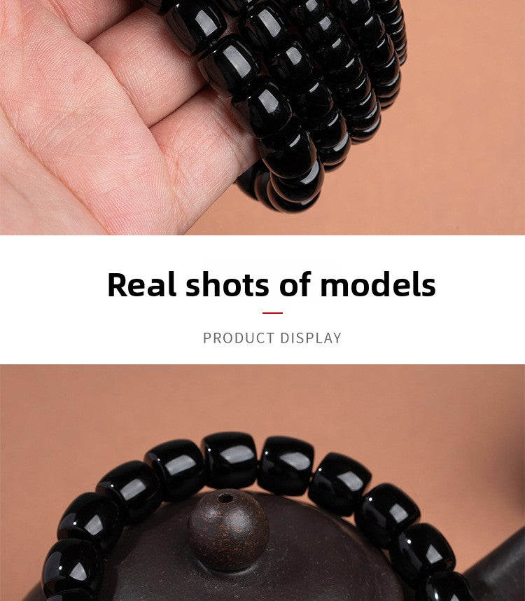 zensoullab Natural Straight-Cut Black Agate Dzi Bead Bracelet Fashion Versatile Unisex Couple Style Single Circle Medicine Tablet Bracelet In Stock