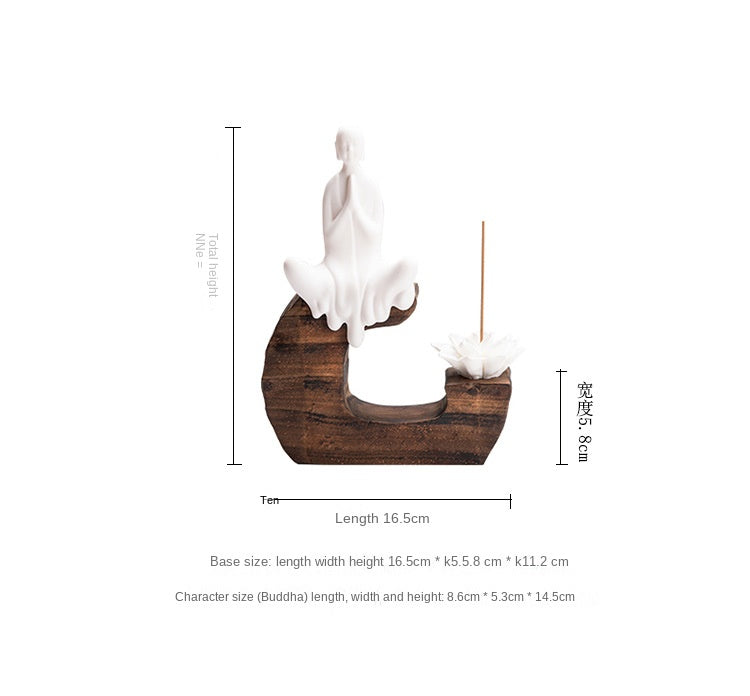 zensoullab Creative Backflow Incense Burner Home Aromatherapy Burner Ceramic Ornament Sandalwood Incense Holder Guanyin Buddha Statue Zen Living Room Decoration
