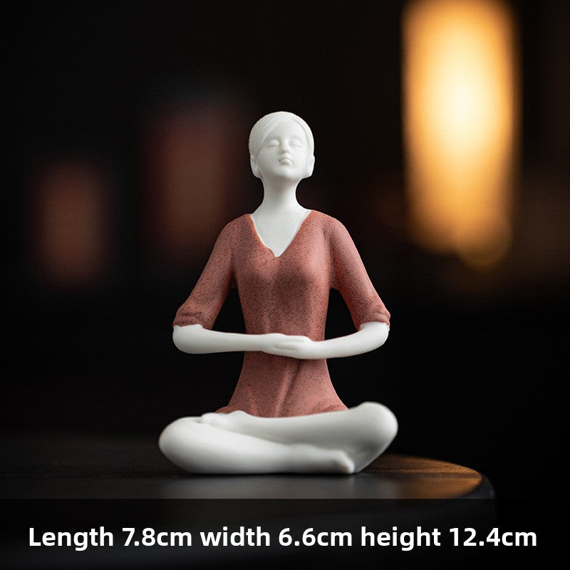 zensoullab Simple Ceramic Crafts Purple Clay Yoga Girl Modern Ornament Creative Figure Artwork Yoga Studio Gift