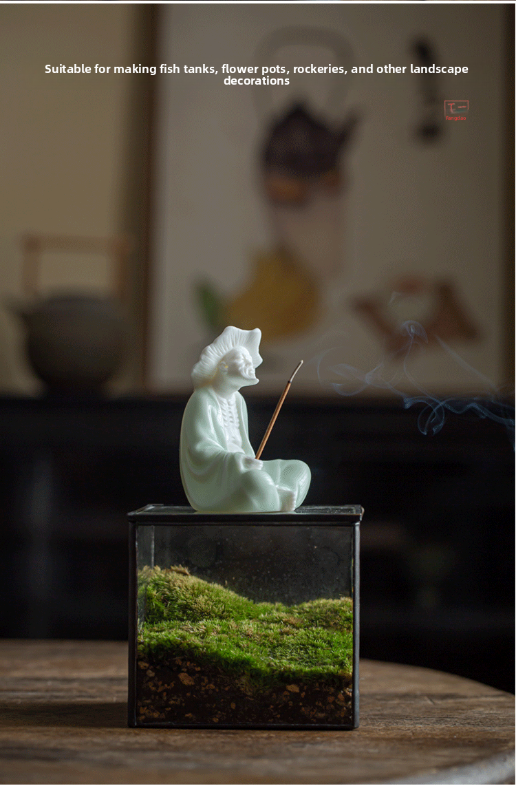 zensoullab Creative Jiang Taigong Fishing Old Man Ceramic Incense Burner Ornament Tea Pet Decoration Living Room Home Sandalwood Incense Holder Incense Ceremony