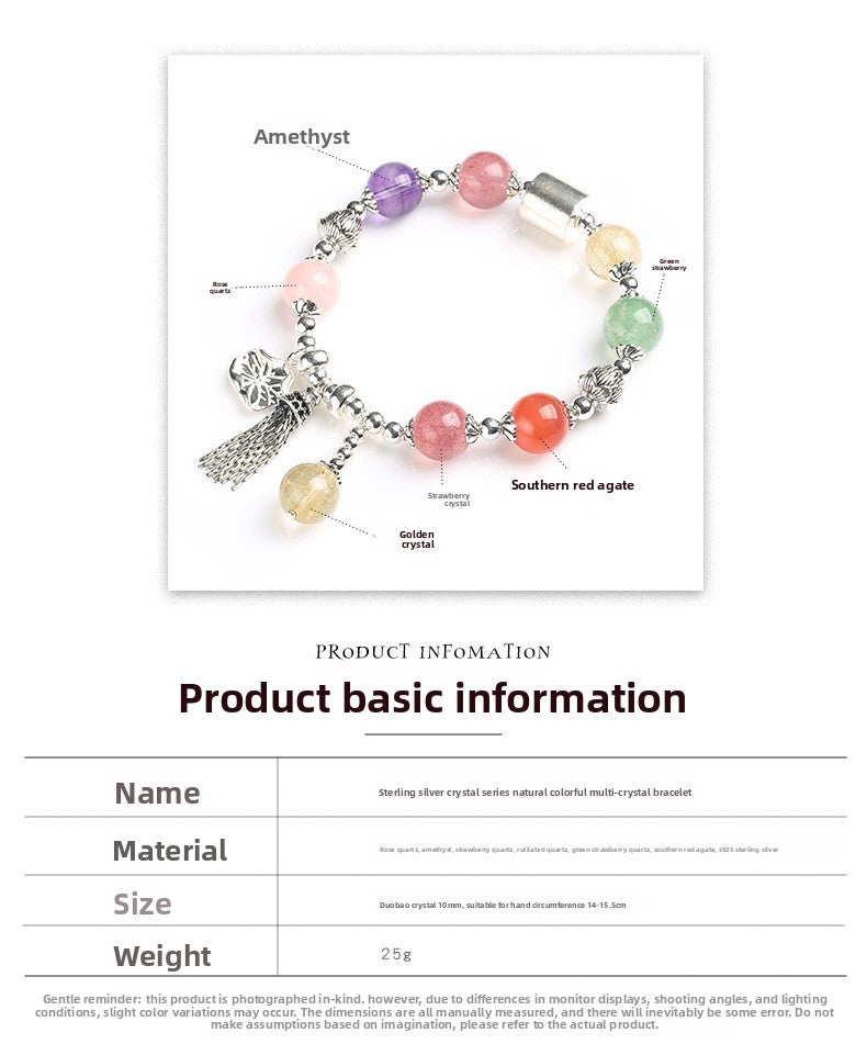 zensoullab Natural Multi-Gemstone Crystal Bracelet S925 Silver Lotus Tassel Bracelet Crystal Beaded Bracelet