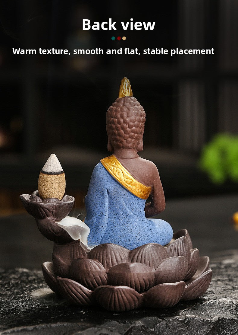 zensoullab Purple Clay Ceramic Lotus Base Thai Buddha Backflow Incense Burner Hot Selling Backflow Incense Offering Incense Burner Sandalwood Incense