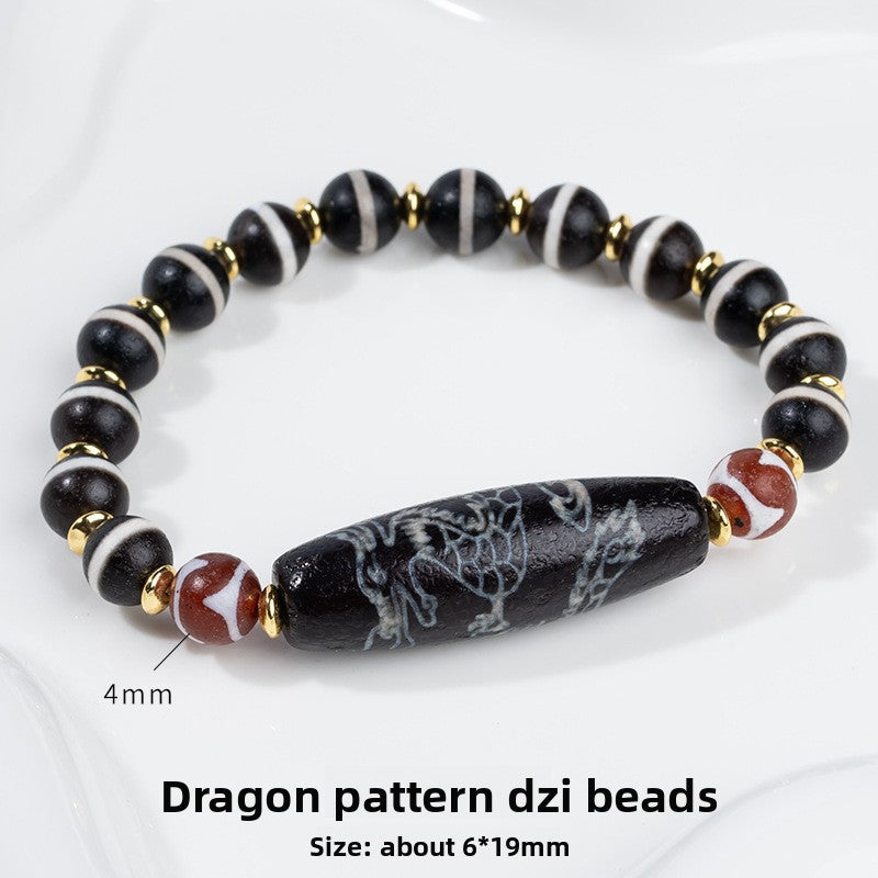 zensoullab Natural Three-Eyed Dzi Bead Agate Bracelet Fashion Versatile Unisex Couple Style Tiger Tooth Single Circle Bracelet In Stock