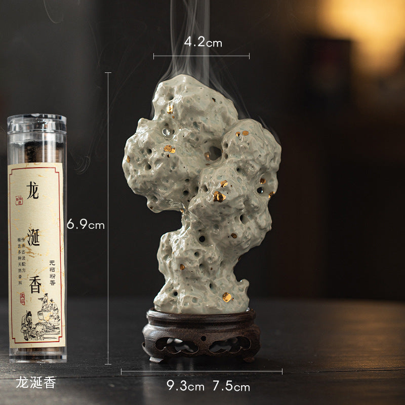 zensoullab Handmade Ceramic Taihu Stone Small Incense Burner for Home Indoor Tower Incense Burner Zen Tea Room Study Decoration Rockery Ornament