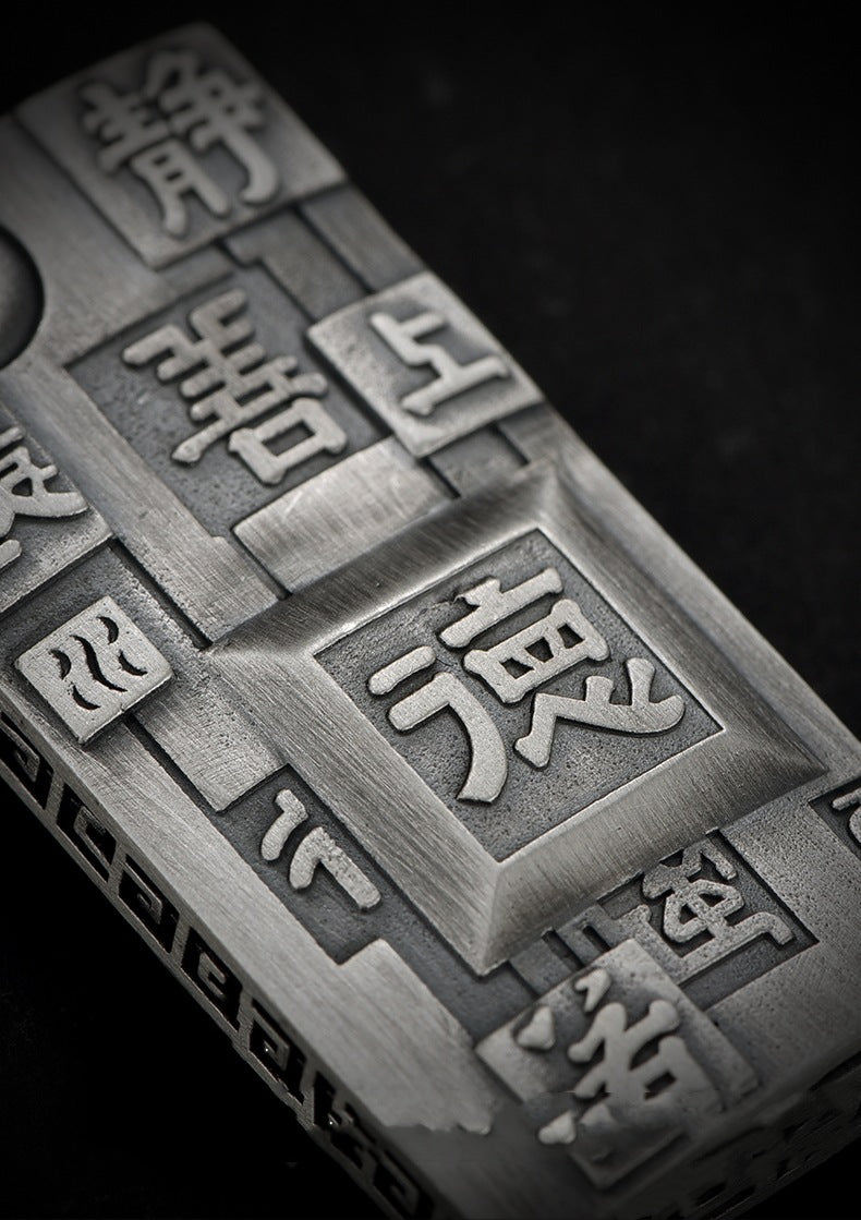 Zensoullab Thai Silver Amulet Necklace Men's Damo Buddha Symbol Pendant Protective Talisman Hanging Ornament Square Plate Pendant for Boyfriend