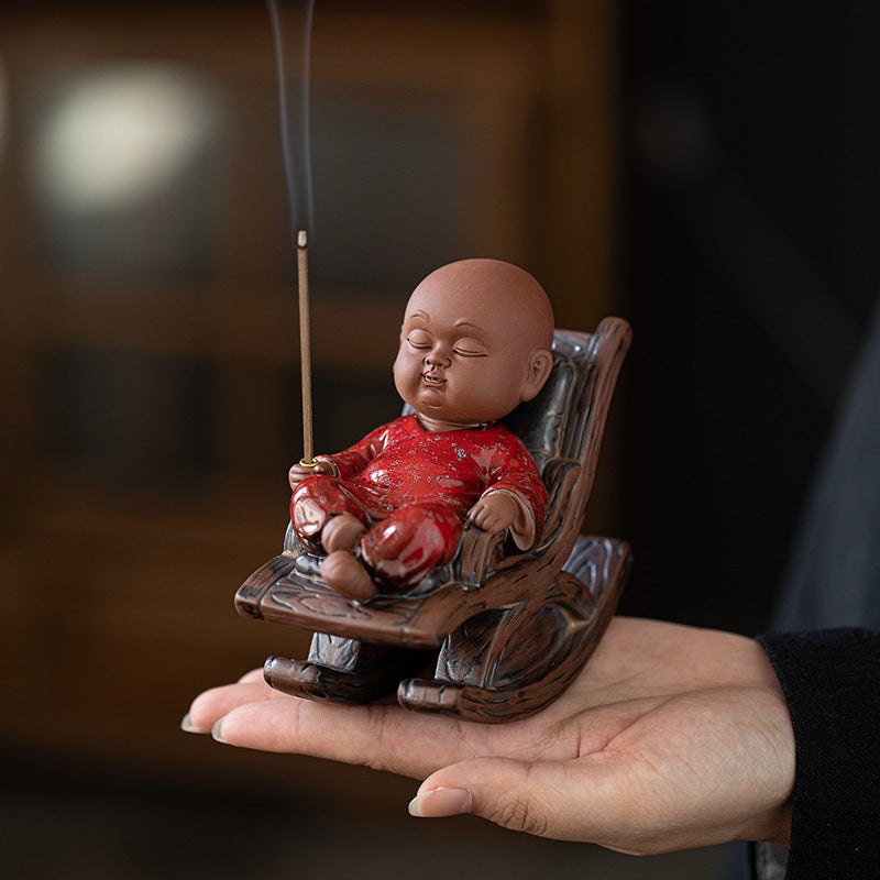 zensoullab Rocking Chair Little Monk Incense Burner Creative Incense Holder Zen Tea Room Aromatherapy Burner Ornament Incense Holder Craft