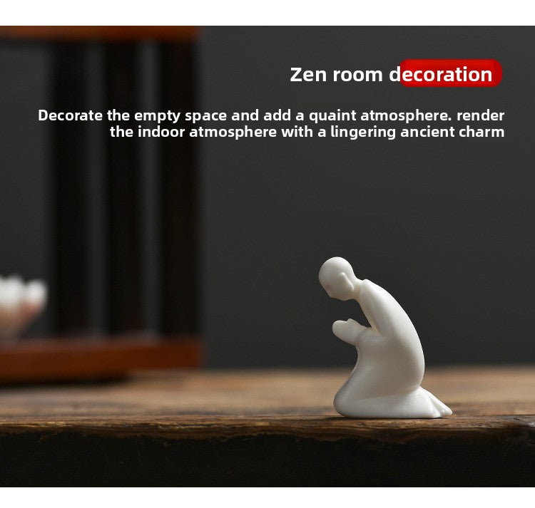 zensoullab Zen Ceramic Formless Buddha Figure Tea Ceremony Accessories Desktop Decoration White Porcelain Little Monk Bonsai Fish Tank Home Ornament