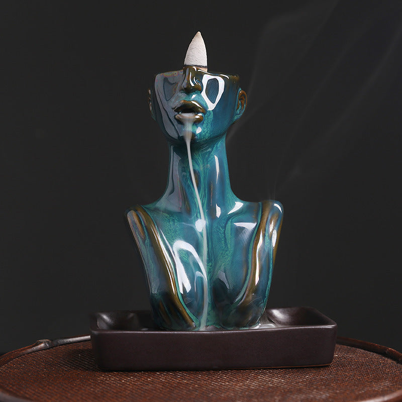 Ceramic European and American Beauty Statue Backflow Incense Burner Creative Beauty Sandalwood Incense Backflow Burner Home Decor