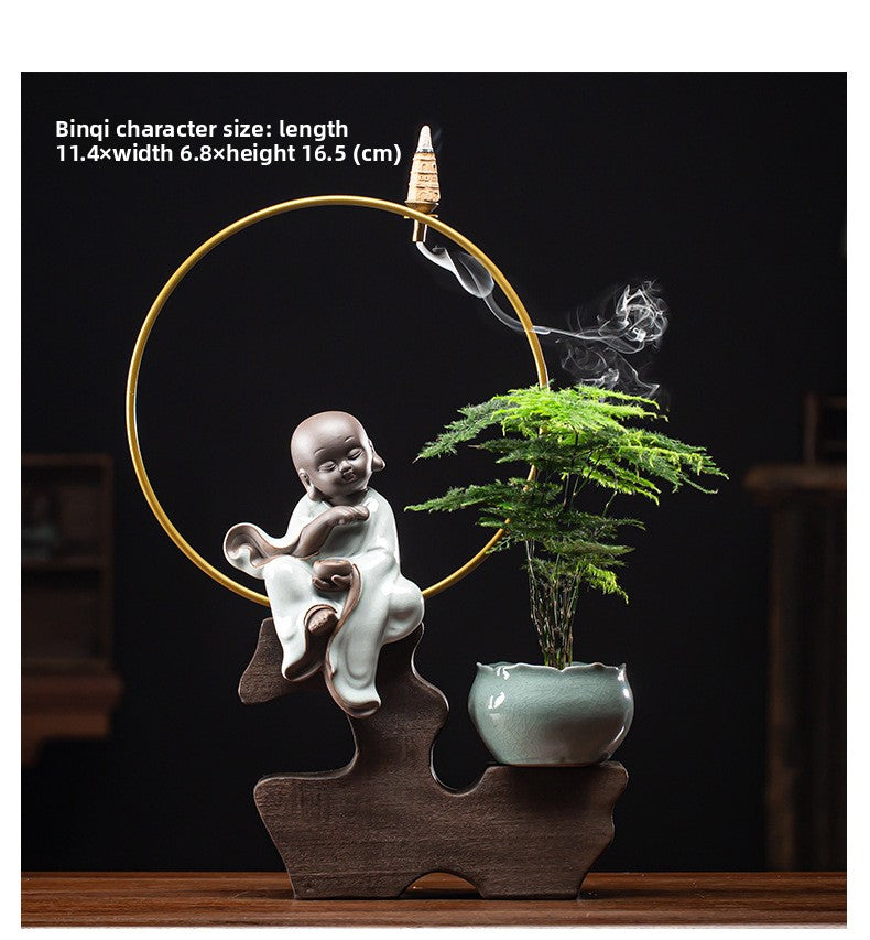 zensoullab Zen Style Backflow Incense Burner Ornament Sha Mi Monk Chinese Style Home Living Room Office Potted Incense Burner Gift