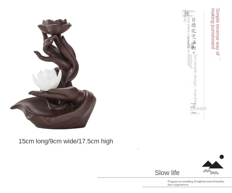 zensoullab Backflow Incense Burner Purple Clay Buddha Hand Lotus Heart Creative Sandalwood Burner Home Decor New Chinese Style Ornament