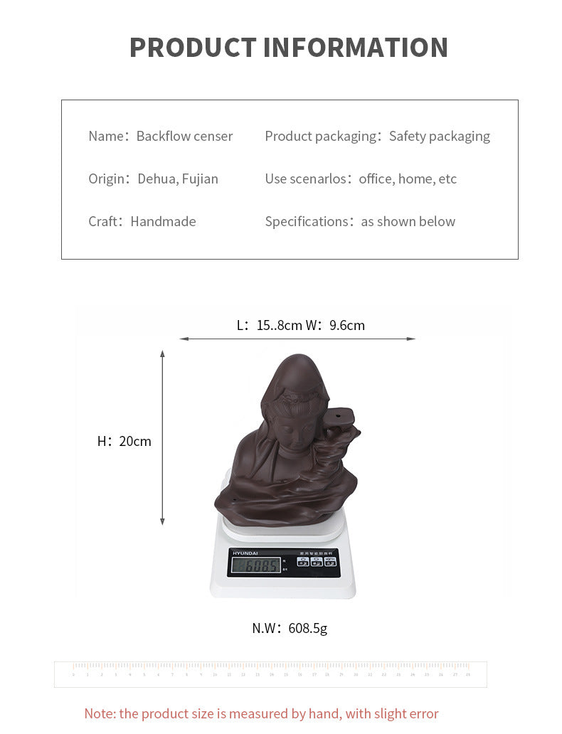 zensoullab Purple Clay Avalokiteshvara Backflow Incense Burner Original Mountain Water Flowing Bodhisattva Waterfall Backflow Incense Burner Home Decoration