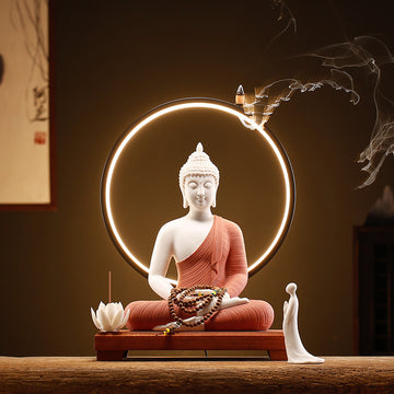 zensoullab Zen New Chinese Style Shakyamuni Buddha Lamp Circle Ornament Creative Home Interior Decoration Living Room Entrance Worship